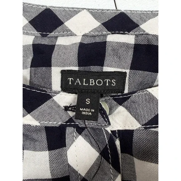 Talbots Top Womens Small Navy Gingham Popover Tunic Long Sleeve 100% Cotton NWT - Picture 6 of 10